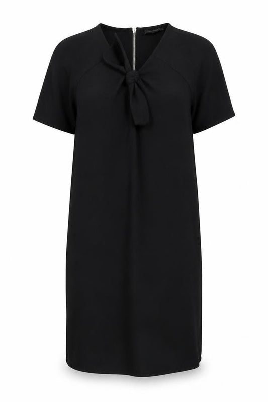 Front view of Betty Jackson Studio Women Black, size 12, Shift Bow Detail Dress