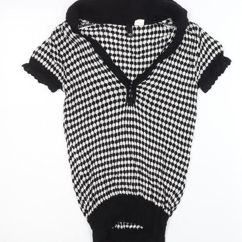 H&M Women Black & White Size 10 V-Neck Henley Knit Jumper