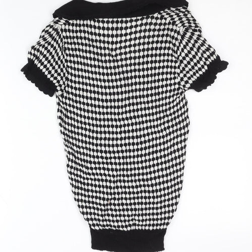H&M Women Black & White Size 10 V-Neck Henley Knit Jumper