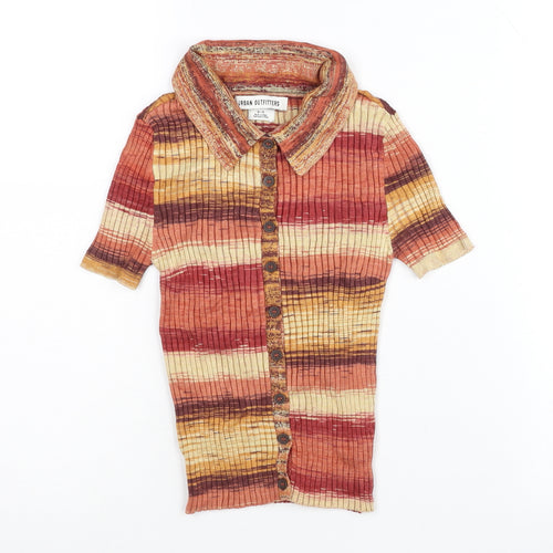 Urban Outfitters Womens Multicoloured Striped Cardigan S Collared Knit
