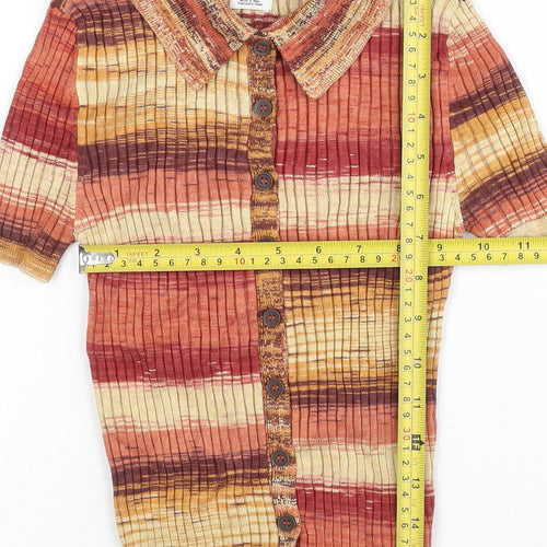 Urban Outfitters Womens Multicoloured Striped Cardigan S Collared Knit
