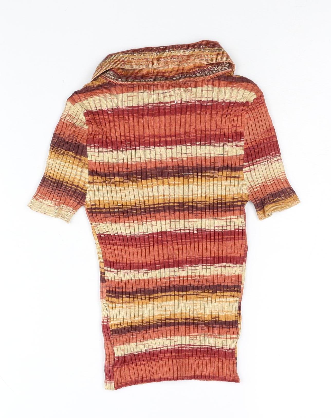 Urban Outfitters Womens Multicoloured Striped Cardigan S Collared Knit