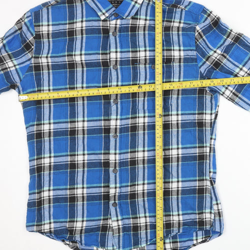 Burton Menswear Men's Blue Plaid Cotton Slim Fit Long Sleeve Shirt M
