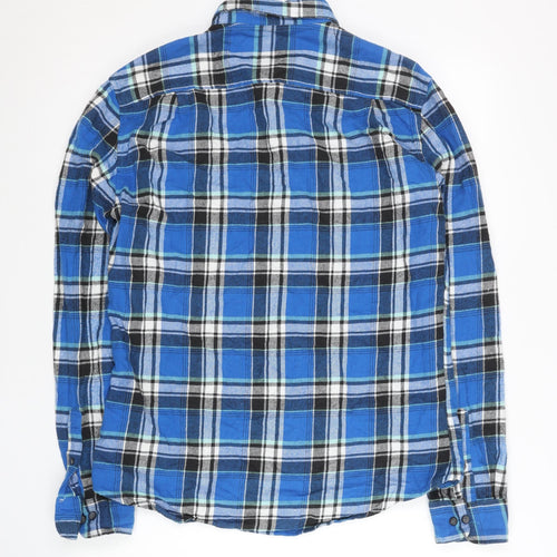 Burton Menswear Men's Blue Plaid Cotton Slim Fit Long Sleeve Shirt M