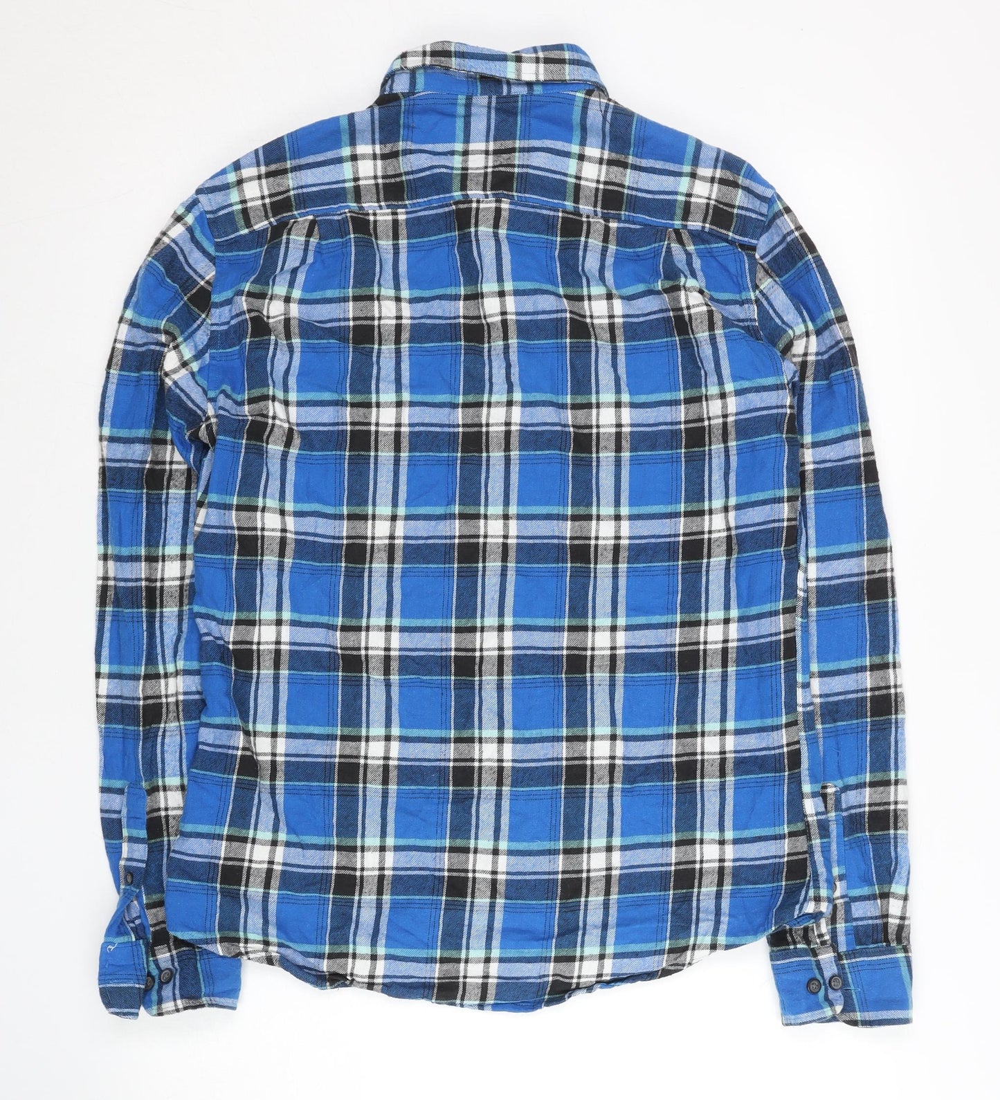 Burton Menswear Men's Blue Plaid Cotton Slim Fit Long Sleeve Shirt M