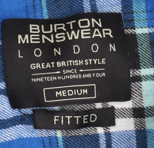 Burton Menswear Men's Blue Plaid Cotton Slim Fit Long Sleeve Shirt M