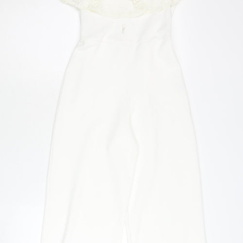 River Island Girls White Lace Ruffle Off Shoulder Jumpsuit 9-10Y Party Wear
