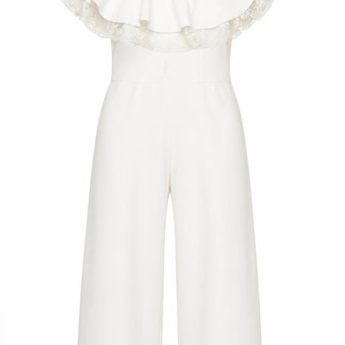 River Island Girls White Lace Ruffle Off Shoulder Jumpsuit 9-10Y Party Wear