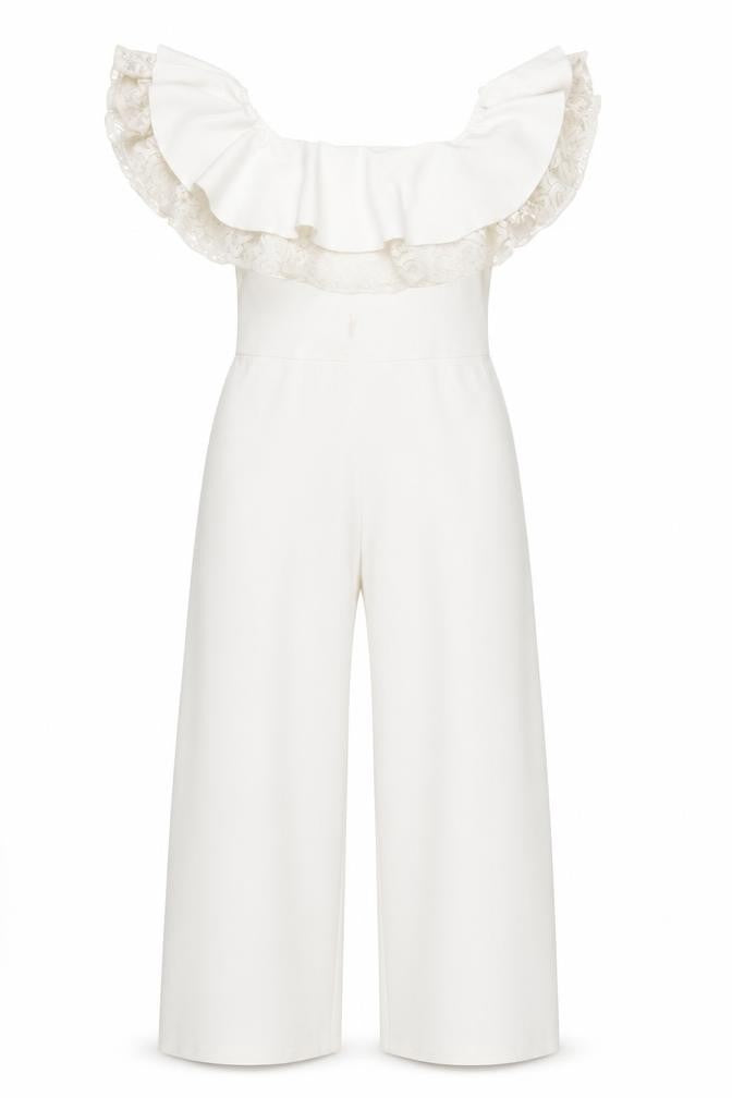 River Island Girls White Lace Ruffle Off Shoulder Jumpsuit 9-10Y Party Wear