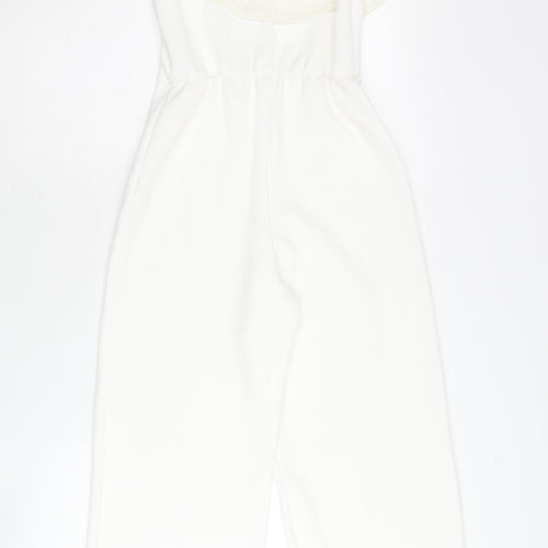 River Island Girls White Lace Ruffle Off Shoulder Jumpsuit 9-10Y Party Wear