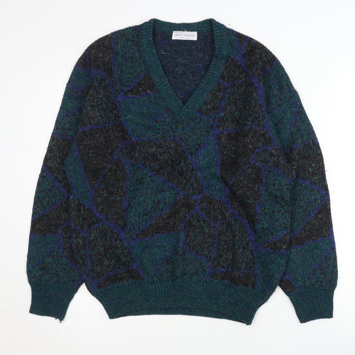 Jeune Homme Mens Multicoloured Wool Blend V-Neck Jumper M