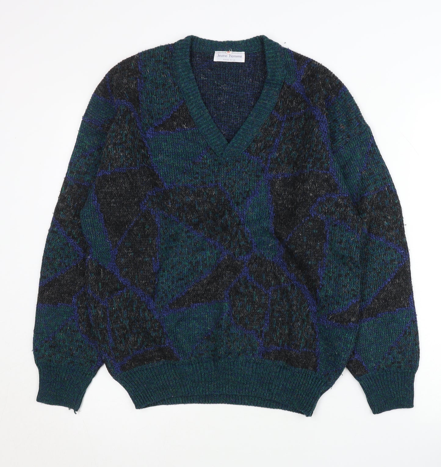 Jeune Homme Mens Multicoloured Wool Blend V-Neck Jumper M