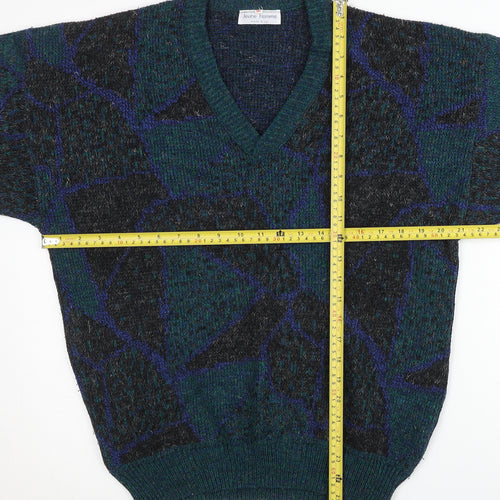 Jeune Homme Mens Multicoloured Wool Blend V-Neck Jumper M