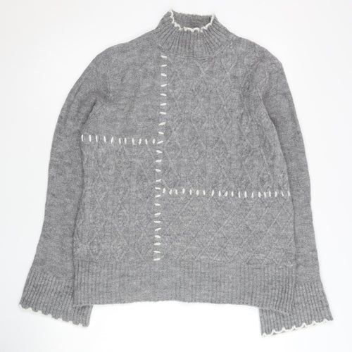Lipsy Women’s Grey Cable Knit Jumper Size 12 Mock Neck Pullover