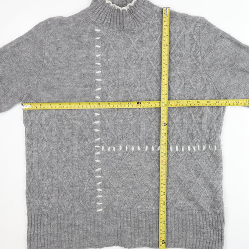 Lipsy Women’s Grey Cable Knit Jumper Size 12 Mock Neck Pullover