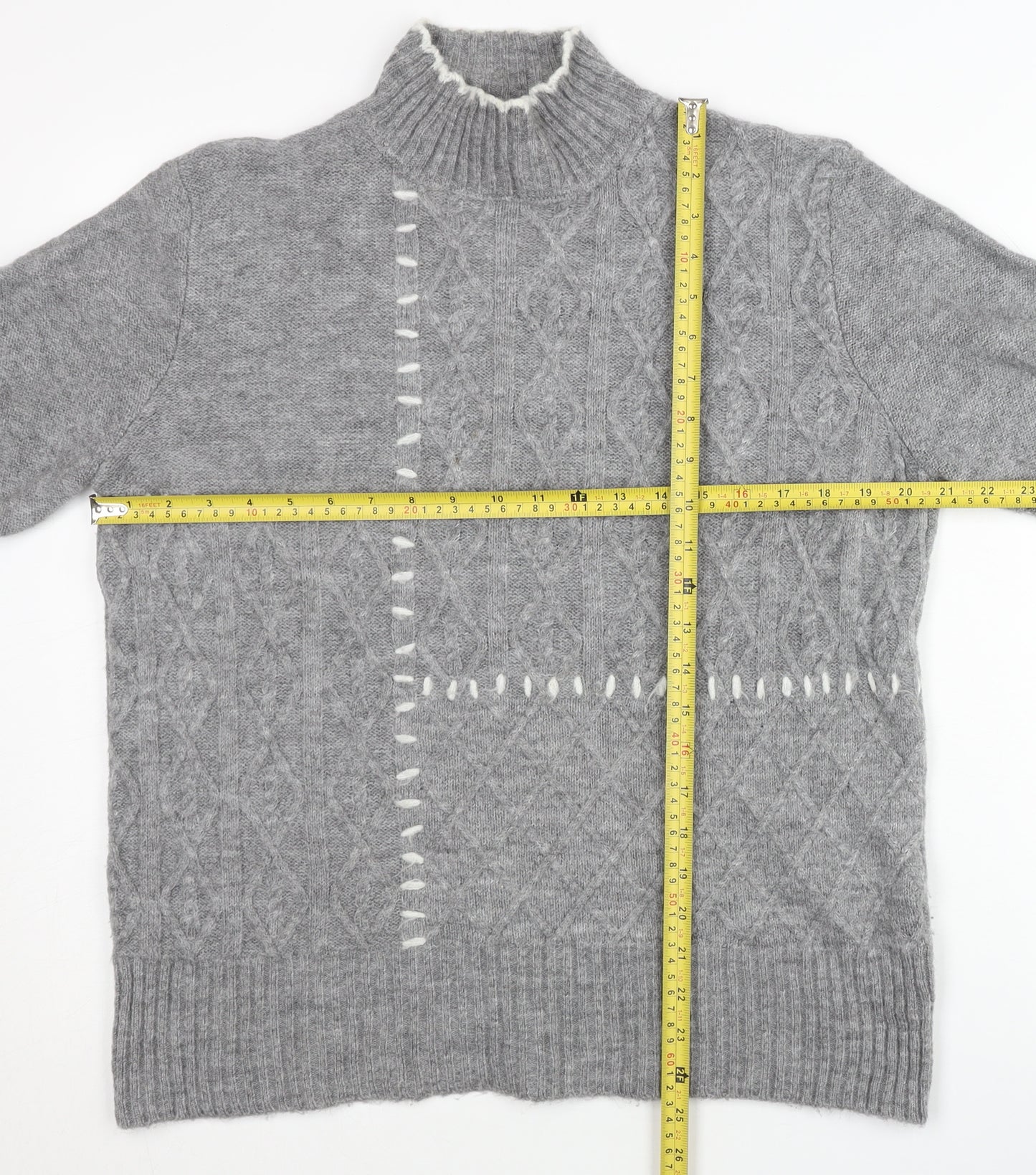 Lipsy Women’s Grey Cable Knit Jumper Size 12 Mock Neck Pullover