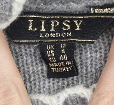 Lipsy Women’s Grey Cable Knit Jumper Size 12 Mock Neck Pullover