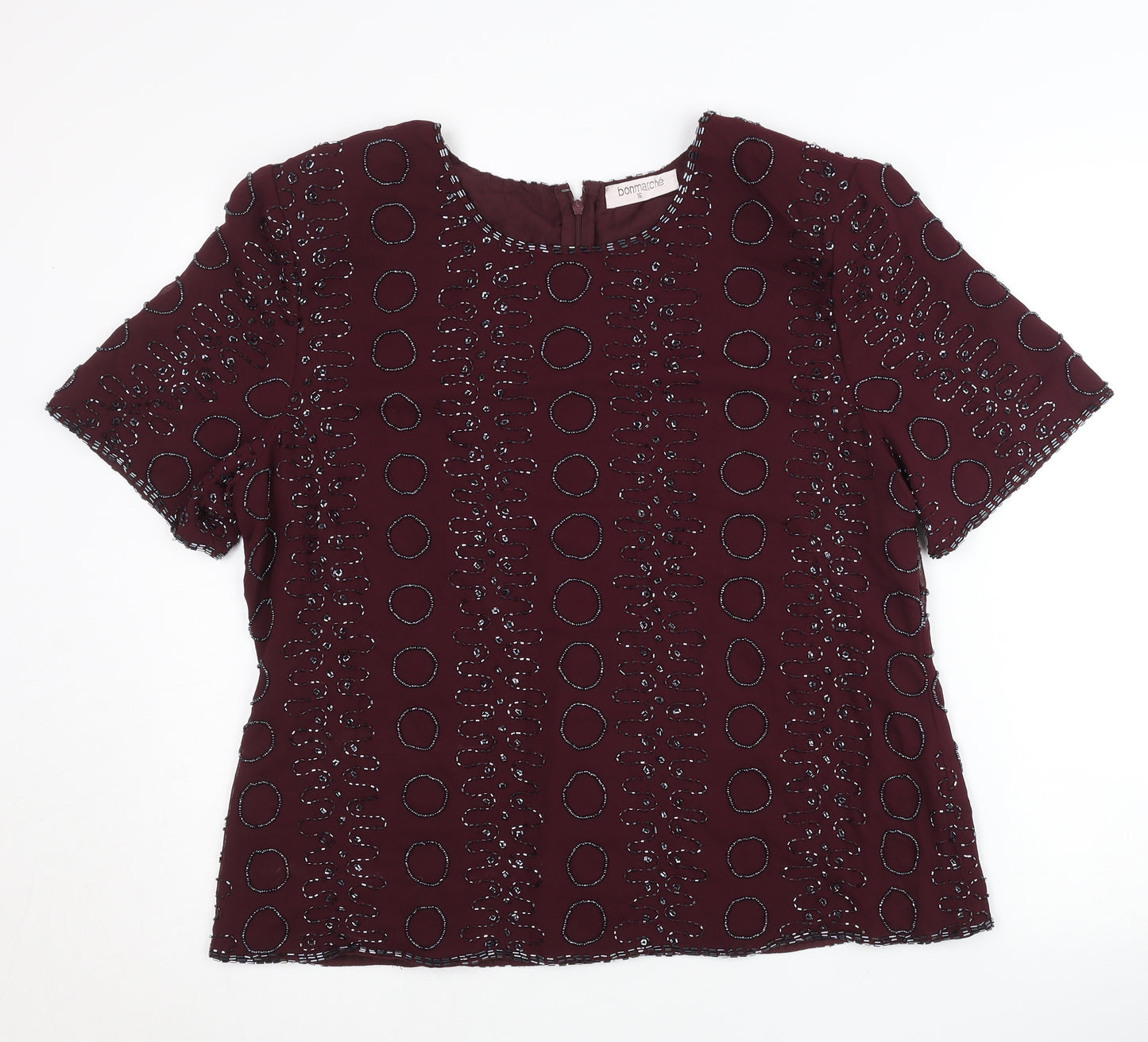 Bonmarché Women’s Red Beaded Short Sleeve Blouse Size 16
