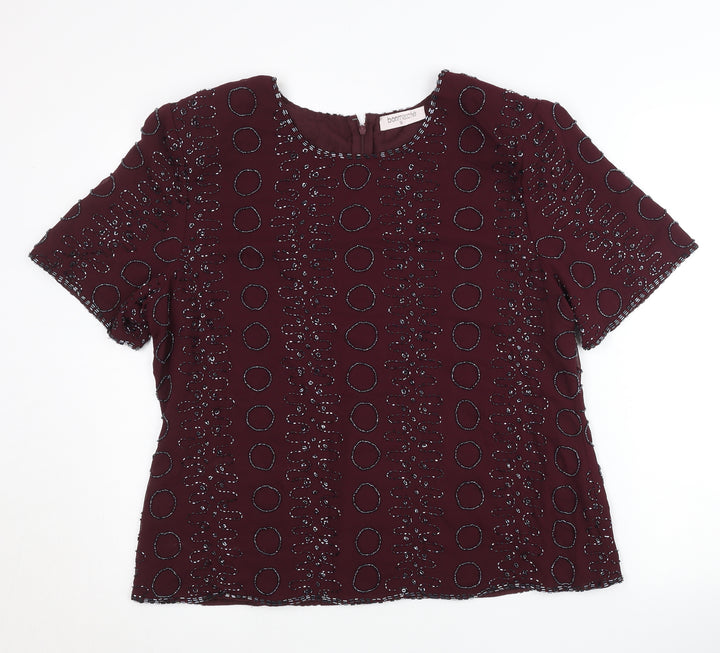 Bonmarché Women’s Red Beaded Short Sleeve Blouse Size 16