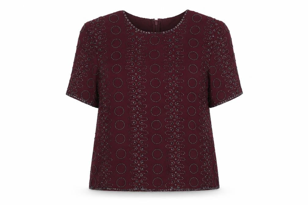 Bonmarché Women’s Red Beaded Short Sleeve Blouse Size 16