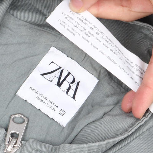 Zara Men’s Grey XL Cotton Blend Zip Up Casual Jacket