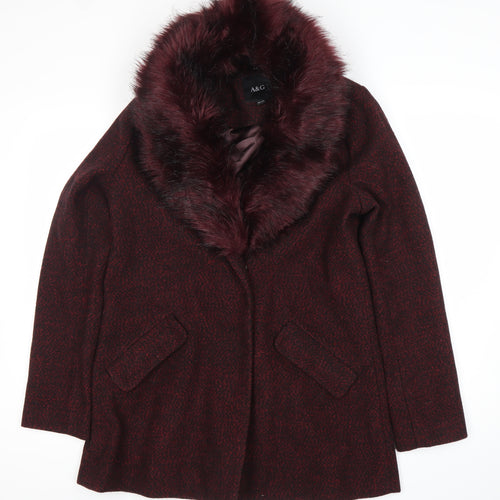 A&G Women’s Red Faux Fur Collar Mid-Length Overcoat Size 10