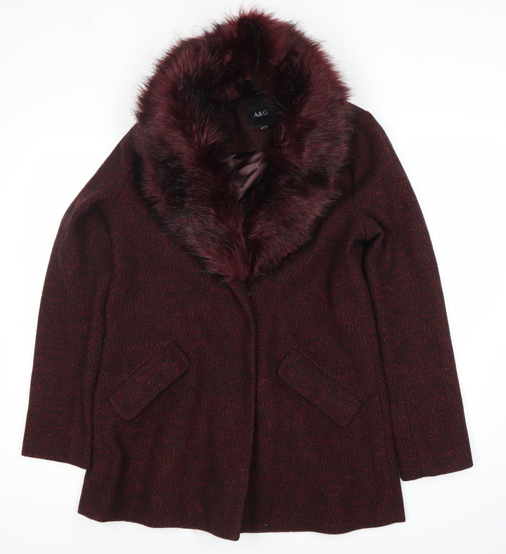 A&G Women’s Red Faux Fur Collar Mid-Length Overcoat Size 10