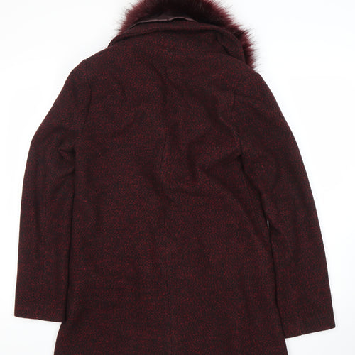 A&G Women’s Red Faux Fur Collar Mid-Length Overcoat Size 10