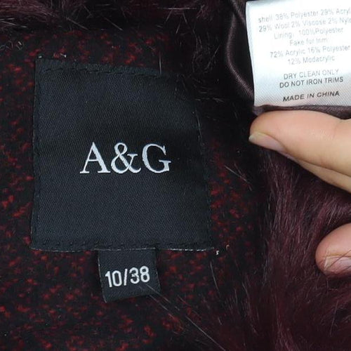 A&G Women’s Red Faux Fur Collar Mid-Length Overcoat Size 10