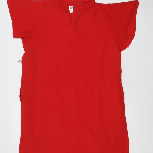 GAP Women's Red Shift Dress Size S Short Kimono Sleeve V-Neck