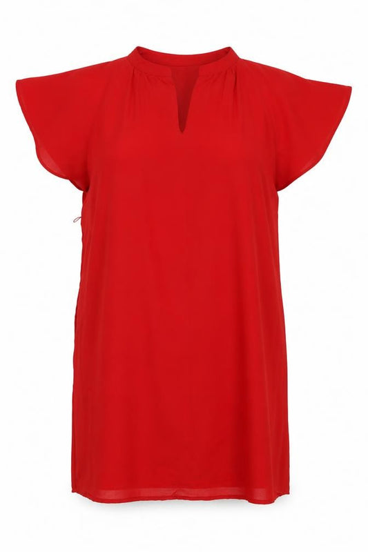 Front view of Gap Women's Red Shift Dress, size S, Short Kimono Sleeve V-Neck