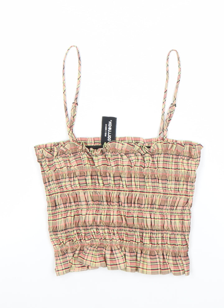 Collusion Women’s Multicoloured Check Camisole Tank Top UK 10 Cotton