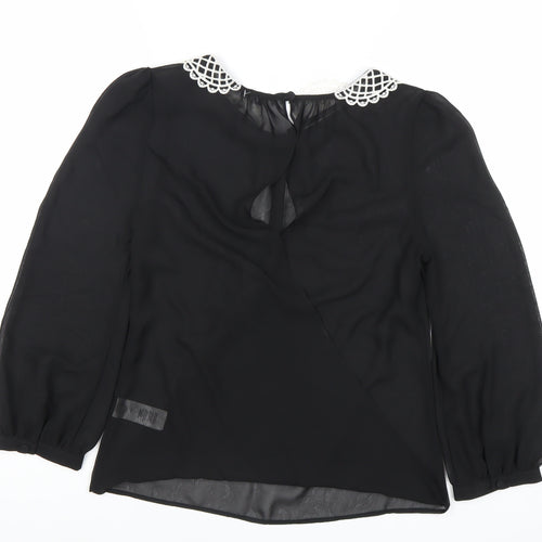 Atmosphere Womens Black Blouse Size 8 Lace Collar Long Sleeve