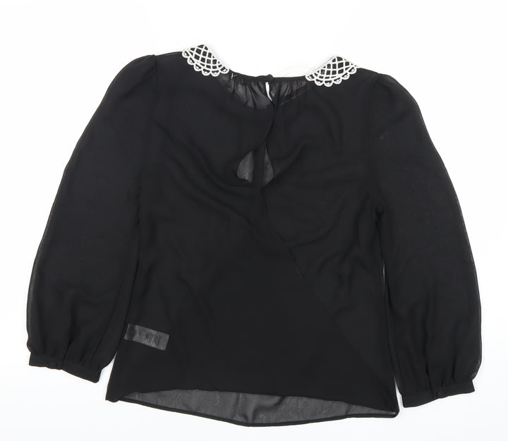 Atmosphere Womens Black Blouse Size 8 Lace Collar Long Sleeve