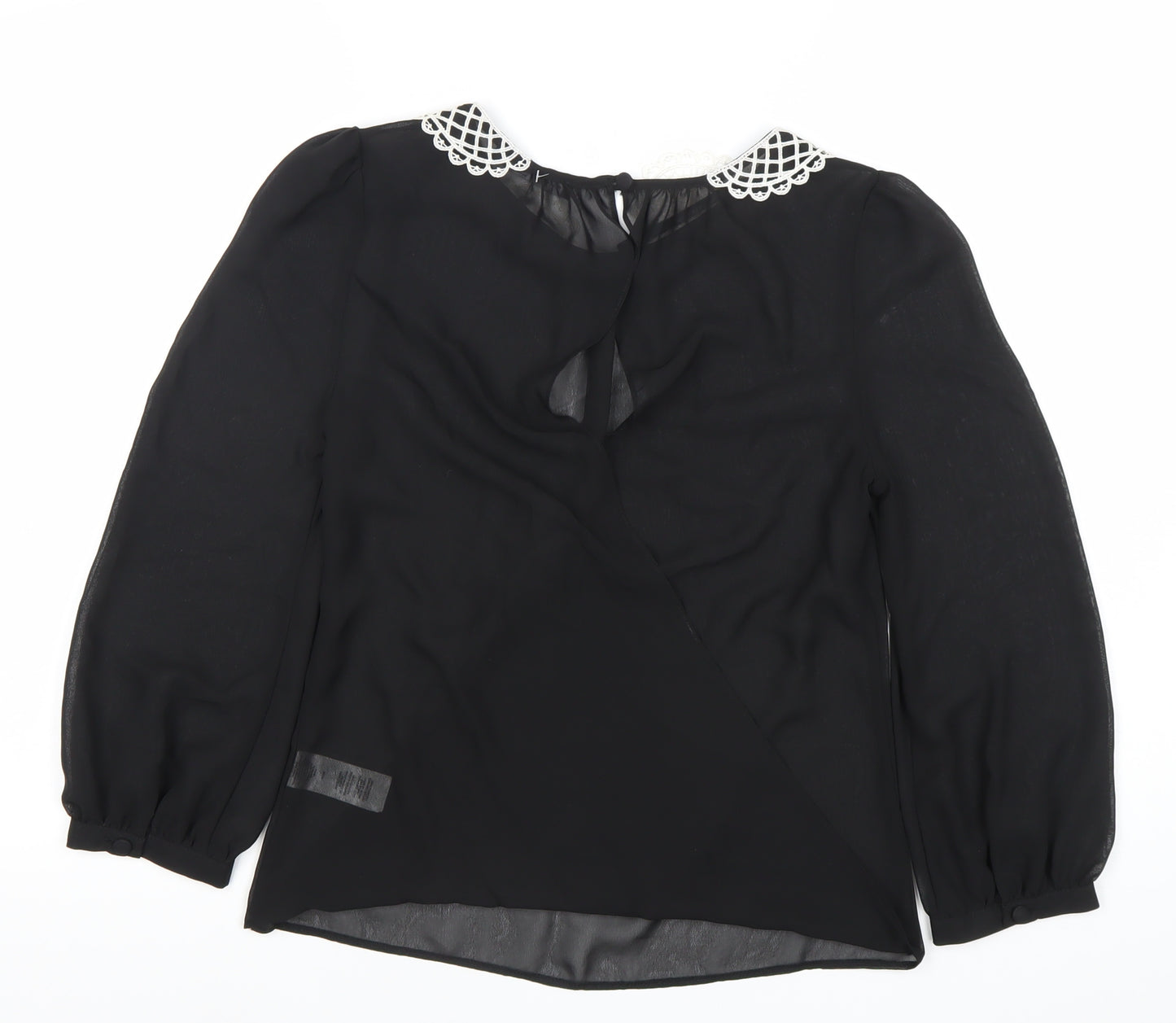 Atmosphere Womens Black Blouse Size 8 Lace Collar Long Sleeve
