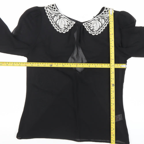 Atmosphere Womens Black Blouse Size 8 Lace Collar Long Sleeve