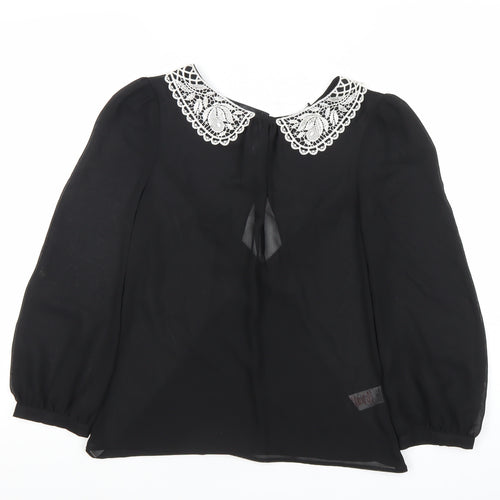 Atmosphere Womens Black Blouse Size 8 Lace Collar Long Sleeve