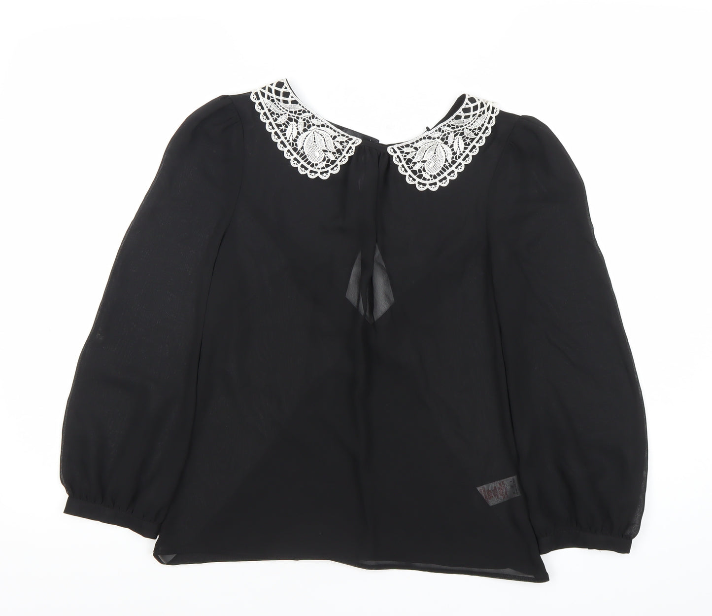 Atmosphere Womens Black Blouse Size 8 Lace Collar Long Sleeve