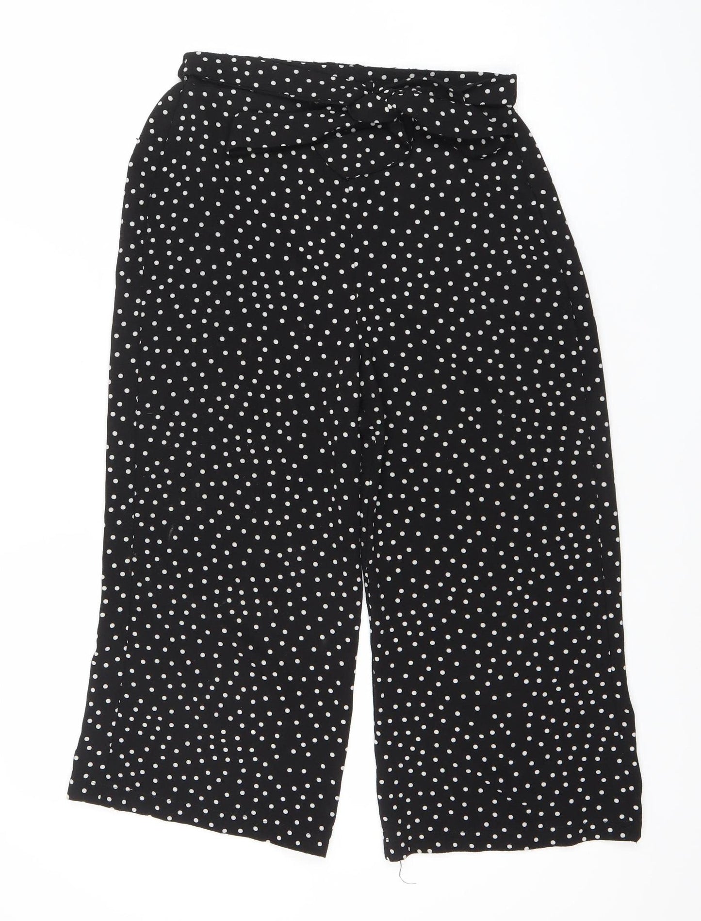 Boohoo Womens Black Polka Dot Wide Leg Cropped Trousers Size 8