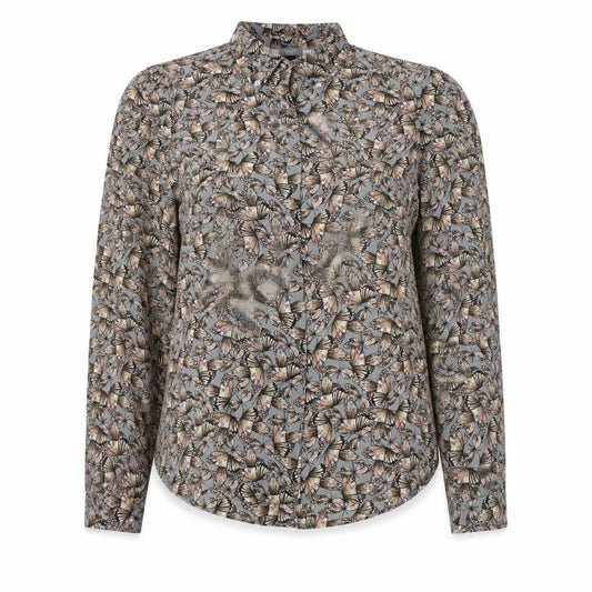 Front view of Next women’s multicoloured butterfly print button-up shirt, size UK 6