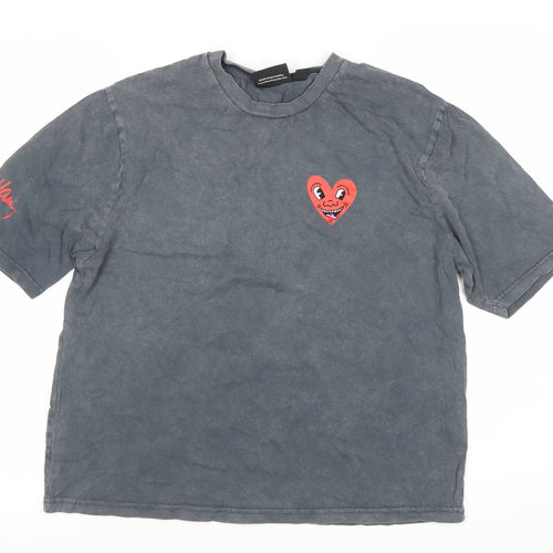 Keith Haring Womens Grey XS T-Shirt Short Sleeve Graphic Art Cotton
