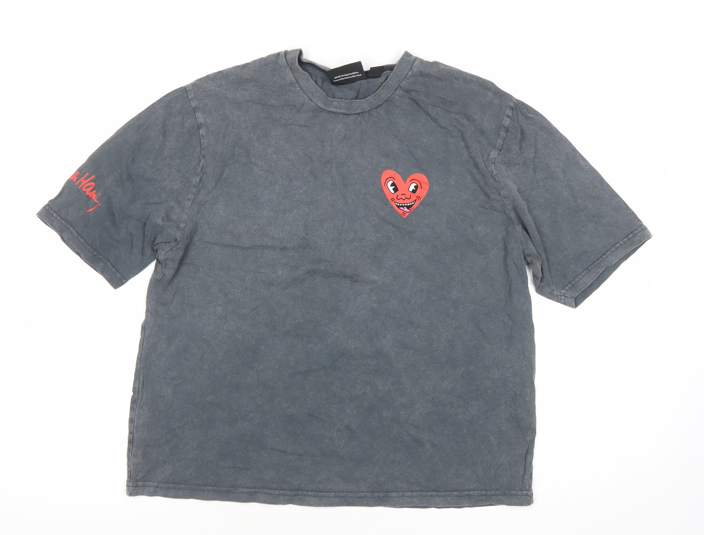 Keith Haring Womens Grey XS T-Shirt Short Sleeve Graphic Art Cotton
