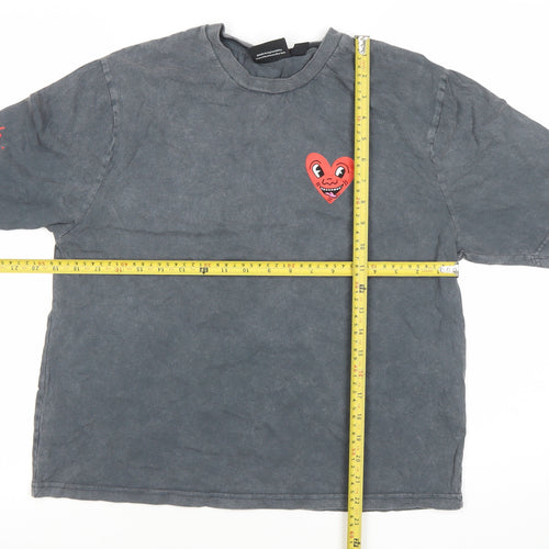 Keith Haring Womens Grey XS T-Shirt Short Sleeve Graphic Art Cotton