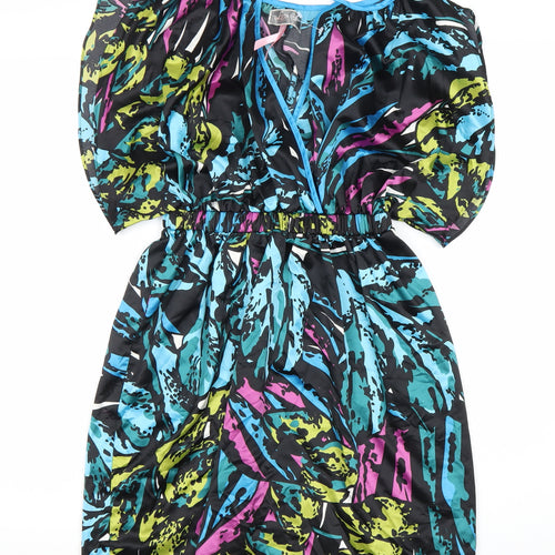 Lipsy Women’s Multicoloured Blouson Dress Size 10 V-Neck Puff Sleeve