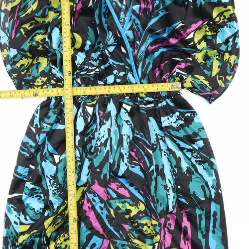 Lipsy Women’s Multicoloured Blouson Dress Size 10 V-Neck Puff Sleeve