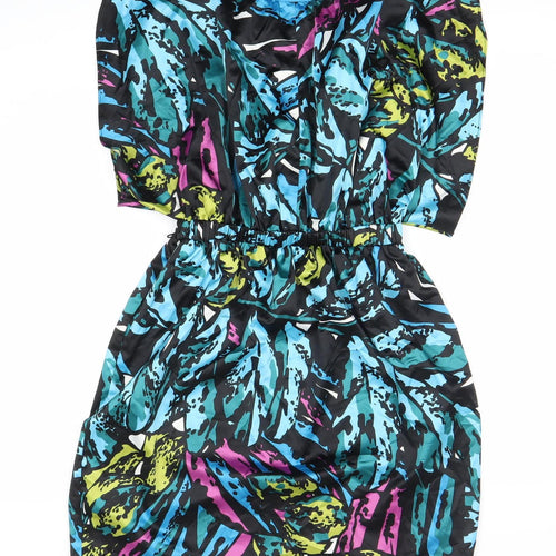 Lipsy Women’s Multicoloured Blouson Dress Size 10 V-Neck Puff Sleeve
