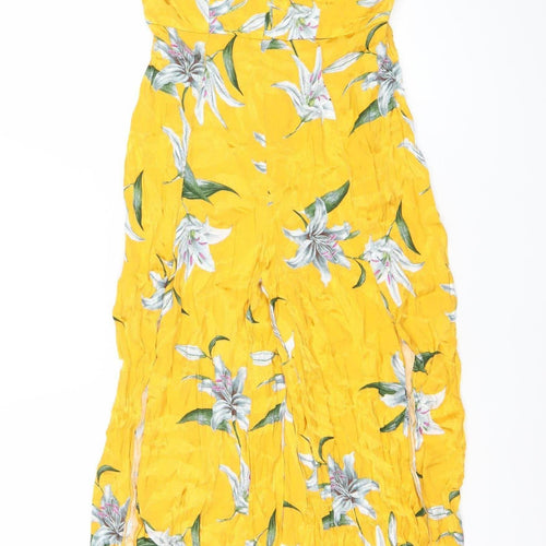 River Island Women’s Yellow Floral Wide-Leg Jumpsuit Size 8