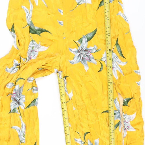 River Island Women’s Yellow Floral Wide-Leg Jumpsuit Size 8