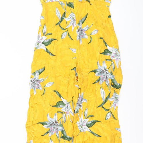 River Island Women’s Yellow Floral Wide-Leg Jumpsuit Size 8