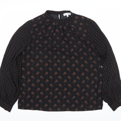 Warehouse Womens Black Floral Polka Dot Long Sleeve Blouse Size 10